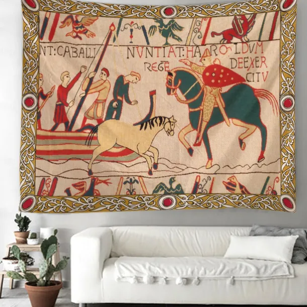 Bayeux Medieval Tapestry Middle Age Tapestry Wall Art Decor Photograph Backdrop Blanket Curtain Home Bedroom Living Room Decoration