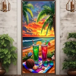 Beach Drinking Door Decorations Door Covers Door Tapestry Door Curtain Decoration Backdrop Indoor/Outdoor Door Banner for Front Door Farmhouse