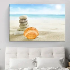 Beach Seascape Wall Art Canvas Painting Shell Sea Wall Art Starfish Seashells Wall Pictures Poster for Living Room Bedroom Office Decor No Frame