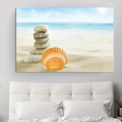 Beach Seascape Wall Art Canvas Painting Shell Sea Wall Art Starfish Seashells Wall Pictures Poster for Living Room Bedroom Office Decor No Frame