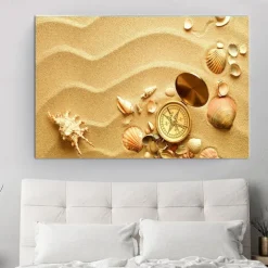 Beach Seascape Wall Art Canvas Painting Shell Sea Wall Art Starfish Seashells Wall Pictures Poster for Living Room Bedroom Office Decor No Frame