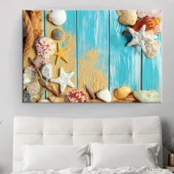 Beach Seascape Wall Art Canvas Painting Shell Sea Wall Art Starfish Seashells Wall Pictures Poster for Living Room Bedroom Office Decor No Frame