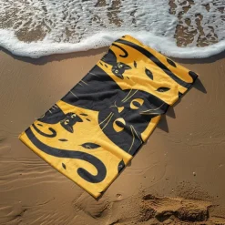 Beach Towel Black Cat 100% Micro Fiber Oversized Beach Towel, 35"x70", Large Swim Towel for Teens Adults, Quick-Dry, Absorbent, Soft, Versatile for Travel, Bath and Pool
