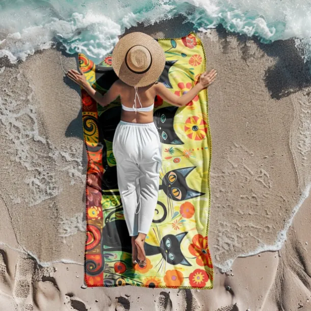 Beach Towel Black Cat 100% Micro Fiber Oversized Beach Towel, 35"x70", Large Swim Towel for Teens Adults, Quick-Dry, Absorbent, Soft, Versatile for Travel, Bath and Pool