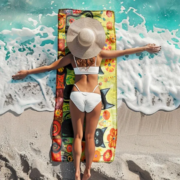 Beach Towel Black Cat 100% Micro Fiber Oversized Beach Towel, 35"x70", Large Swim Towel for Teens Adults, Quick-Dry, Absorbent, Soft, Versatile for Travel, Bath and Pool