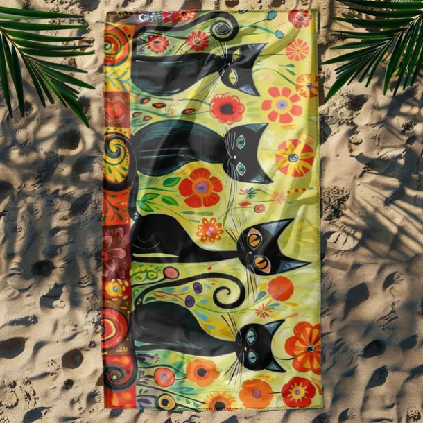Beach Towel Black Cat 100% Micro Fiber Oversized Beach Towel, 35"x70", Large Swim Towel for Teens Adults, Quick-Dry, Absorbent, Soft, Versatile for Travel, Bath and Pool