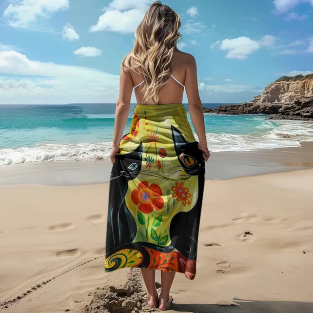 Beach Towel Black Cat 100% Micro Fiber Oversized Beach Towel, 35"x70", Large Swim Towel for Teens Adults, Quick-Dry, Absorbent, Soft, Versatile for Travel, Bath and Pool