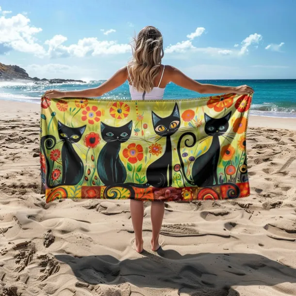 Beach Towel Black Cat 100% Micro Fiber Oversized Beach Towel, 35"x70", Large Swim Towel for Teens Adults, Quick-Dry, Absorbent, Soft, Versatile for Travel, Bath and Pool