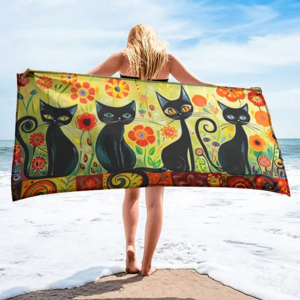 Beach Towel Black Cat 100% Micro Fiber Oversized Beach Towel, 35"x70", Large Swim Towel for Teens Adults, Quick-Dry, Absorbent, Soft, Versatile for Travel, Bath and Pool