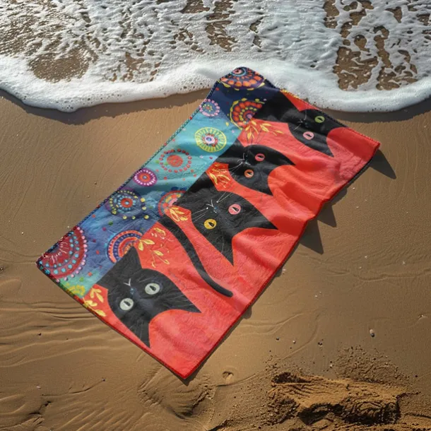 Beach Towel Black Cat 100% Micro Fiber Oversized Beach Towel, 35"x70", Large Swim Towel for Teens Adults, Quick-Dry, Absorbent, Soft, Versatile for Travel, Bath and Pool