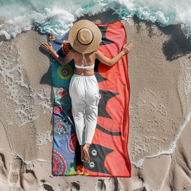 Beach Towel Black Cat 100% Micro Fiber Oversized Beach Towel, 35"x70", Large Swim Towel for Teens Adults, Quick-Dry, Absorbent, Soft, Versatile for Travel, Bath and Pool