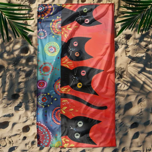 Beach Towel Black Cat 100% Micro Fiber Oversized Beach Towel, 35"x70", Large Swim Towel for Teens Adults, Quick-Dry, Absorbent, Soft, Versatile for Travel, Bath and Pool