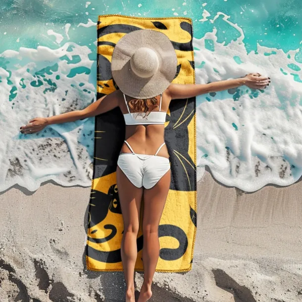 Beach Towel Black Cat 100% Micro Fiber Oversized Beach Towel, 35"x70", Large Swim Towel for Teens Adults, Quick-Dry, Absorbent, Soft, Versatile for Travel, Bath and Pool