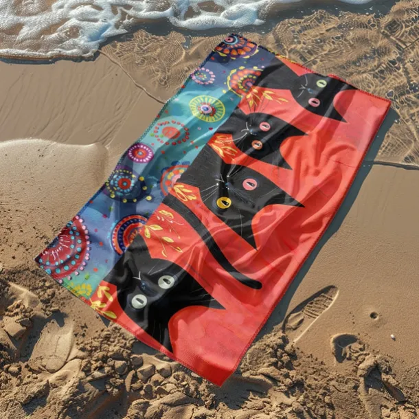 Beach Towel Black Cat 100% Micro Fiber Oversized Beach Towel, 35"x70", Large Swim Towel for Teens Adults, Quick-Dry, Absorbent, Soft, Versatile for Travel, Bath and Pool