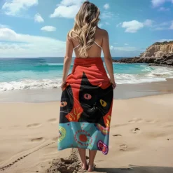 Beach Towel Black Cat 100% Micro Fiber Oversized Beach Towel, 35