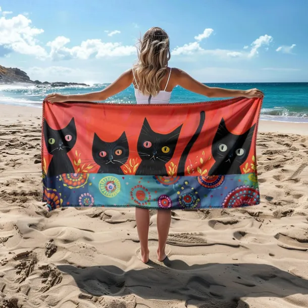 Beach Towel Black Cat 100% Micro Fiber Oversized Beach Towel, 35"x70", Large Swim Towel for Teens Adults, Quick-Dry, Absorbent, Soft, Versatile for Travel, Bath and Pool