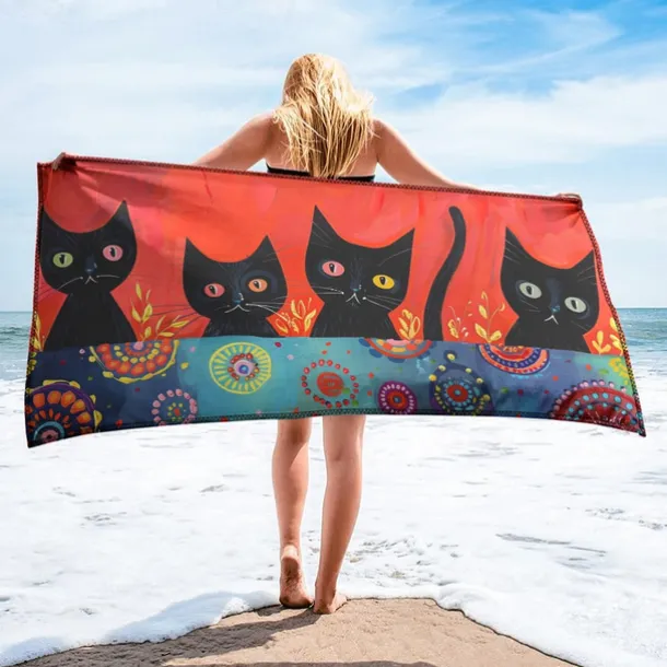 Beach Towel Black Cat 100% Micro Fiber Oversized Beach Towel, 35"x70", Large Swim Towel for Teens Adults, Quick-Dry, Absorbent, Soft, Versatile for Travel, Bath and Pool