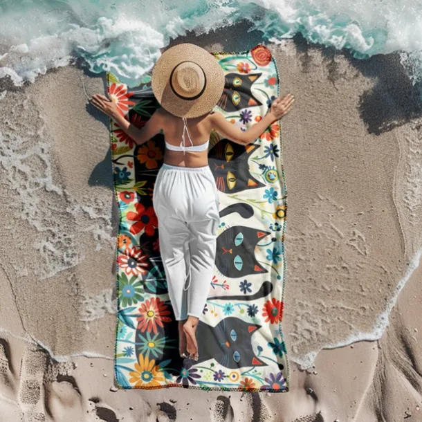 Beach Towel Black Cat 100% Micro Fiber Oversized Beach Towel, 35"x70", Large Swim Towel for Teens Adults, Quick-Dry, Absorbent, Soft, Versatile for Travel, Bath and Pool