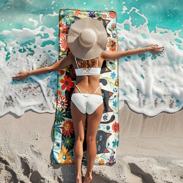 Beach Towel Black Cat 100% Micro Fiber Oversized Beach Towel, 35"x70", Large Swim Towel for Teens Adults, Quick-Dry, Absorbent, Soft, Versatile for Travel, Bath and Pool