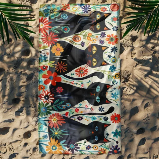 Beach Towel Black Cat 100% Micro Fiber Oversized Beach Towel, 35"x70", Large Swim Towel for Teens Adults, Quick-Dry, Absorbent, Soft, Versatile for Travel, Bath and Pool