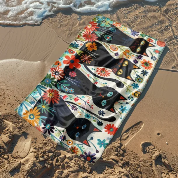 Beach Towel Black Cat 100% Micro Fiber Oversized Beach Towel, 35"x70", Large Swim Towel for Teens Adults, Quick-Dry, Absorbent, Soft, Versatile for Travel, Bath and Pool