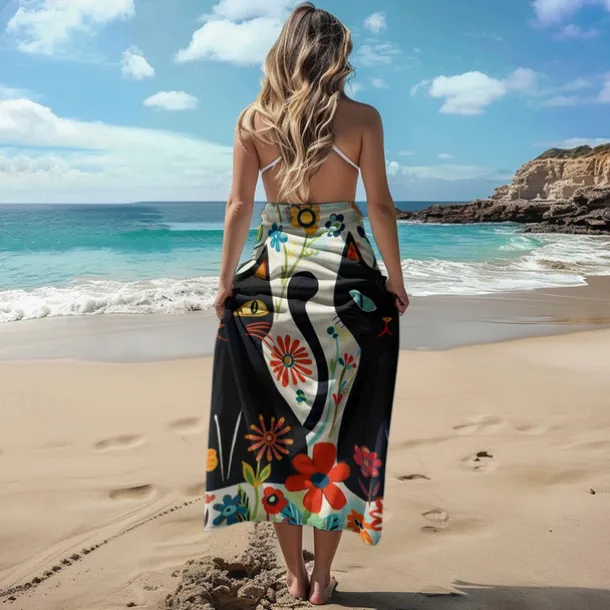 Beach Towel Black Cat 100% Micro Fiber Oversized Beach Towel, 35"x70", Large Swim Towel for Teens Adults, Quick-Dry, Absorbent, Soft, Versatile for Travel, Bath and Pool