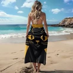 Beach Towel Black Cat 100% Micro Fiber Oversized Beach Towel, 35