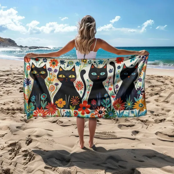 Beach Towel Black Cat 100% Micro Fiber Oversized Beach Towel, 35"x70", Large Swim Towel for Teens Adults, Quick-Dry, Absorbent, Soft, Versatile for Travel, Bath and Pool