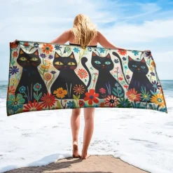 Beach Towel Black Cat 100% Micro Fiber Oversized Beach Towel, 35