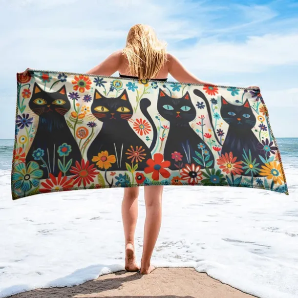 Beach Towel Black Cat 100% Micro Fiber Oversized Beach Towel, 35"x70", Large Swim Towel for Teens Adults, Quick-Dry, Absorbent, Soft, Versatile for Travel, Bath and Pool