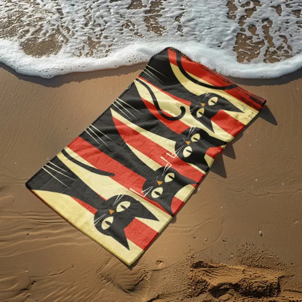 Beach Towel Black Cat 100% Micro Fiber Oversized Beach Towel, 35"x70", Large Swim Towel for Teens Adults, Quick-Dry, Absorbent, Soft, Versatile for Travel, Bath and Pool