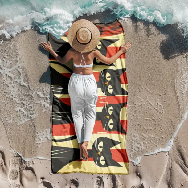 Beach Towel Black Cat 100% Micro Fiber Oversized Beach Towel, 35"x70", Large Swim Towel for Teens Adults, Quick-Dry, Absorbent, Soft, Versatile for Travel, Bath and Pool