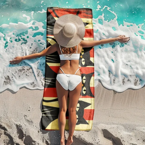 Beach Towel Black Cat 100% Micro Fiber Oversized Beach Towel, 35"x70", Large Swim Towel for Teens Adults, Quick-Dry, Absorbent, Soft, Versatile for Travel, Bath and Pool