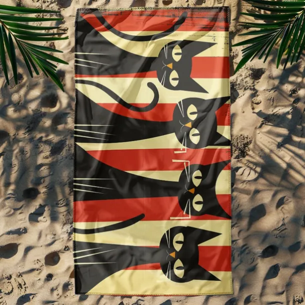 Beach Towel Black Cat 100% Micro Fiber Oversized Beach Towel, 35"x70", Large Swim Towel for Teens Adults, Quick-Dry, Absorbent, Soft, Versatile for Travel, Bath and Pool