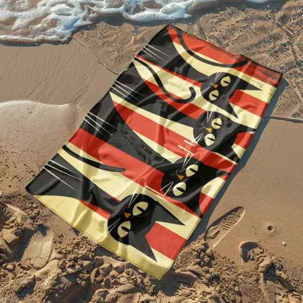 Beach Towel Black Cat 100% Micro Fiber Oversized Beach Towel, 35"x70", Large Swim Towel for Teens Adults, Quick-Dry, Absorbent, Soft, Versatile for Travel, Bath and Pool