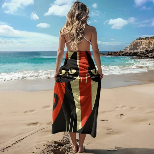 Beach Towel Black Cat 100% Micro Fiber Oversized Beach Towel, 35"x70", Large Swim Towel for Teens Adults, Quick-Dry, Absorbent, Soft, Versatile for Travel, Bath and Pool