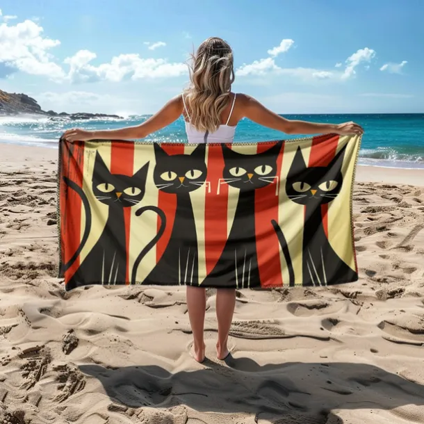 Beach Towel Black Cat 100% Micro Fiber Oversized Beach Towel, 35"x70", Large Swim Towel for Teens Adults, Quick-Dry, Absorbent, Soft, Versatile for Travel, Bath and Pool