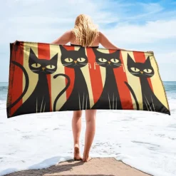 Beach Towel Black Cat 100% Micro Fiber Oversized Beach Towel, 35