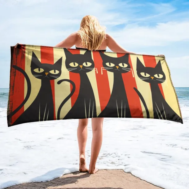 Beach Towel Black Cat 100% Micro Fiber Oversized Beach Towel, 35"x70", Large Swim Towel for Teens Adults, Quick-Dry, Absorbent, Soft, Versatile for Travel, Bath and Pool