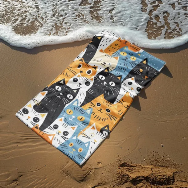 Beach Towel Black Cat 100% Micro Fiber Oversized Beach Towel, 35"x70", Large Swim Towel for Teens Adults, Quick-Dry, Absorbent, Soft, Versatile for Travel, Bath and Pool