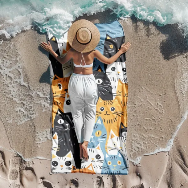 Beach Towel Black Cat 100% Micro Fiber Oversized Beach Towel, 35"x70", Large Swim Towel for Teens Adults, Quick-Dry, Absorbent, Soft, Versatile for Travel, Bath and Pool