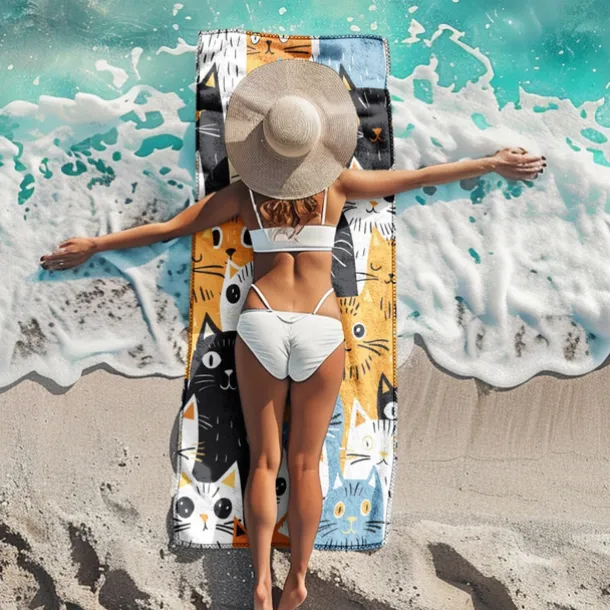 Beach Towel Black Cat 100% Micro Fiber Oversized Beach Towel, 35"x70", Large Swim Towel for Teens Adults, Quick-Dry, Absorbent, Soft, Versatile for Travel, Bath and Pool