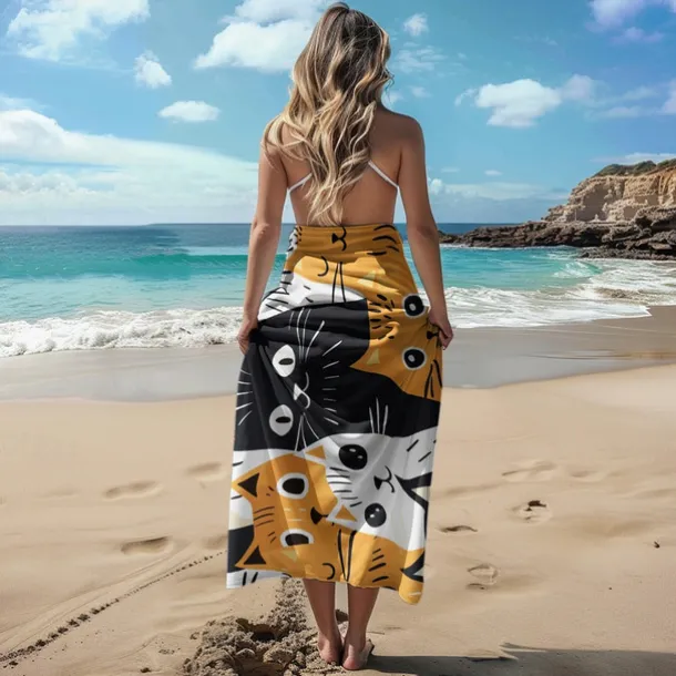 Beach Towel Black Cat 100% Micro Fiber Oversized Beach Towel, 35"x70", Large Swim Towel for Teens Adults, Quick-Dry, Absorbent, Soft, Versatile for Travel, Bath and Pool