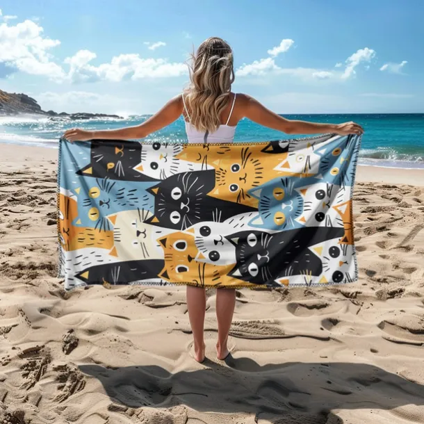 Beach Towel Black Cat 100% Micro Fiber Oversized Beach Towel, 35"x70", Large Swim Towel for Teens Adults, Quick-Dry, Absorbent, Soft, Versatile for Travel, Bath and Pool