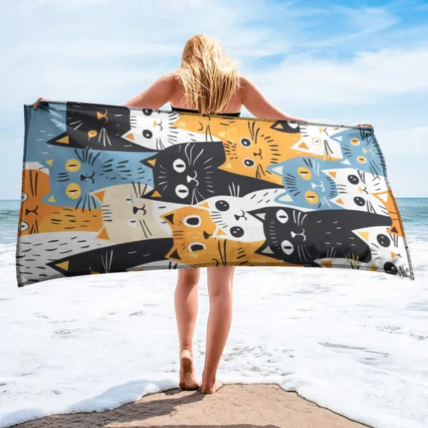 Beach Towel Black Cat 100% Micro Fiber Oversized Beach Towel, 35"x70", Large Swim Towel for Teens Adults, Quick-Dry, Absorbent, Soft, Versatile for Travel, Bath and Pool
