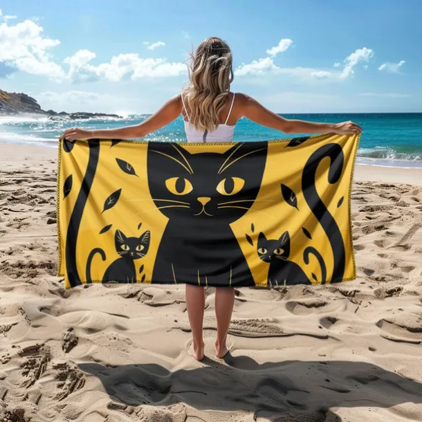 Beach Towel Black Cat 100% Micro Fiber Oversized Beach Towel, 35"x70", Large Swim Towel for Teens Adults, Quick-Dry, Absorbent, Soft, Versatile for Travel, Bath and Pool