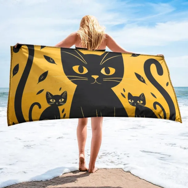 Beach Towel Black Cat 100% Micro Fiber Oversized Beach Towel, 35"x70", Large Swim Towel for Teens Adults, Quick-Dry, Absorbent, Soft, Versatile for Travel, Bath and Pool