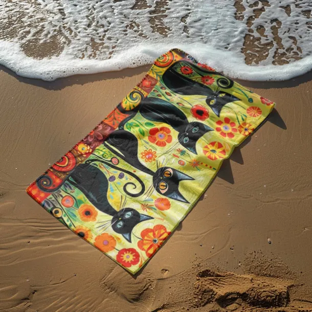 Beach Towel Black Cat 100% Micro Fiber Oversized Beach Towel, 35"x70", Large Swim Towel for Teens Adults, Quick-Dry, Absorbent, Soft, Versatile for Travel, Bath and Pool