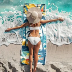 Beach Towel Palm Tree Sunset Large 3D Print Pattern Towel Bath Towel Beach Sheet Blanket Classic 100% Micro Fiber Comfy Blankets