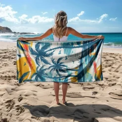 Beach Towel Palm Tree Sunset Large 3D Print Pattern Towel Bath Towel Beach Sheet Blanket Classic 100% Micro Fiber Comfy Blankets